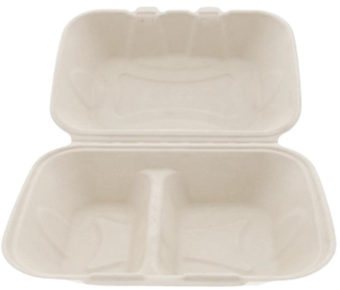 9 x 6 x 3in 2-Section Clamshell - Sugarcane 250 Count Case
