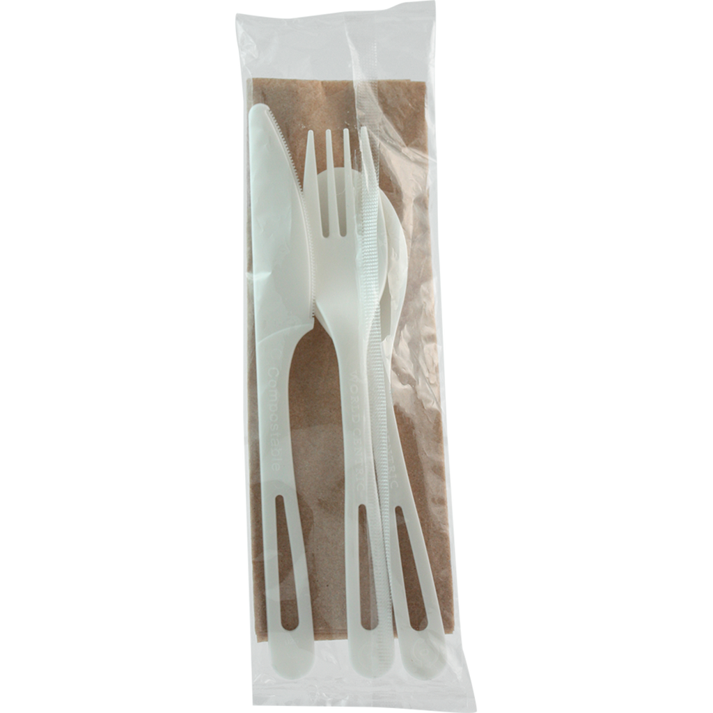 Cutlery Kit - 6" TPLA Set: (Fork, Knife, Spoon, Napkin)