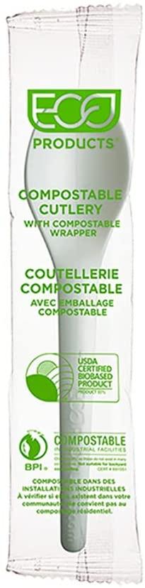 Individually Wrapped Spoon - 6in White Compostable Wrapper