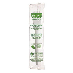 Individually Wrapped Fork - 6in White Compostable Wrapper 